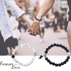 Heart Magnetic Bracelets for Couples (2 Piece)/baslit/Couple Bracelet Astronaut Small Rubber Band to Send Girlfriend Boyfriend Magnet Stone Bell Bracelet Knotted Head Rope - Dhaka Glory