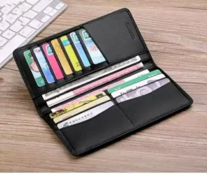 Pure leather fashionable mobile long wallet Coin purse card holder money compartment bag for unisex - Wallet For Men